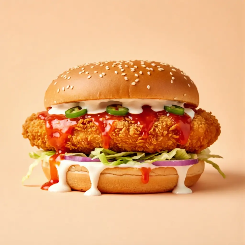 Spicy chicken patty coated in dynamite sauce, topped with lettuce and melted cheese.