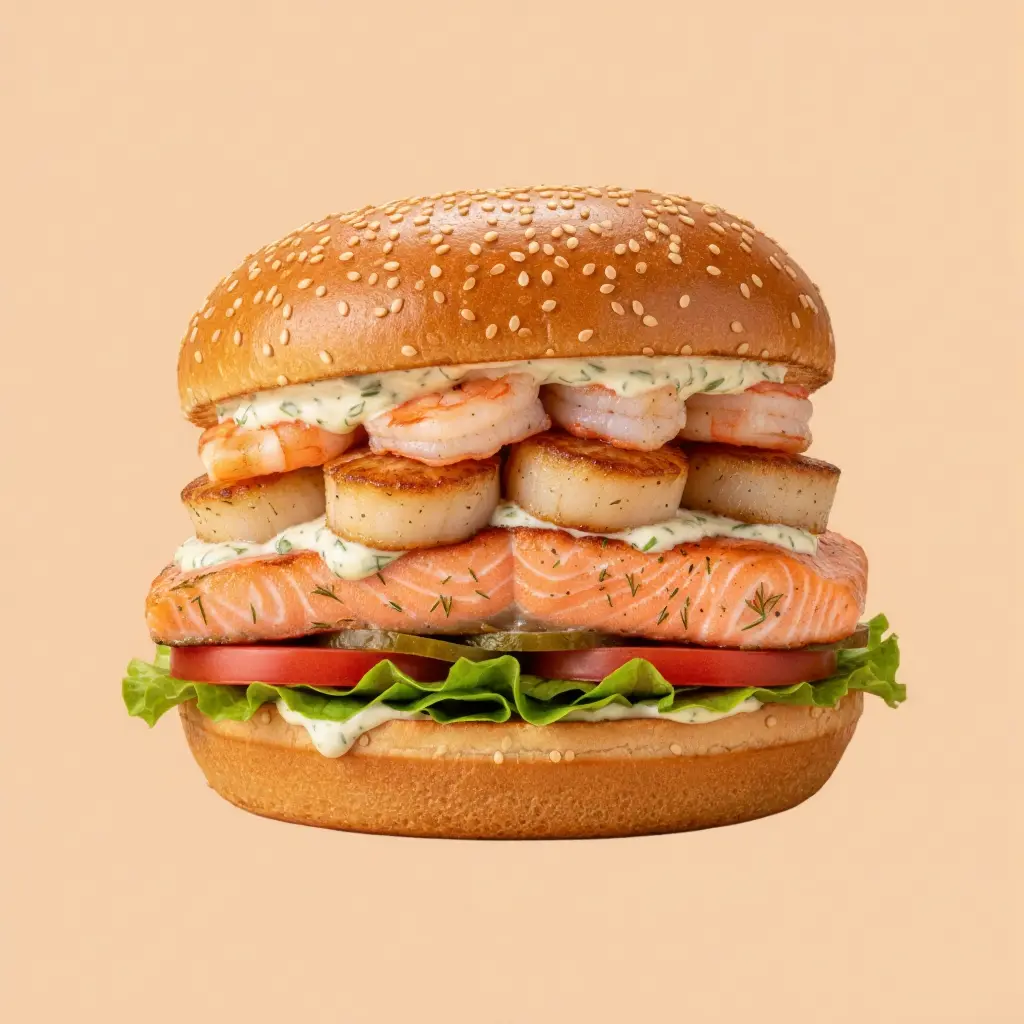 A hearty seafood patty with cheese, sauce, and crunch — made for true ocean lovers.