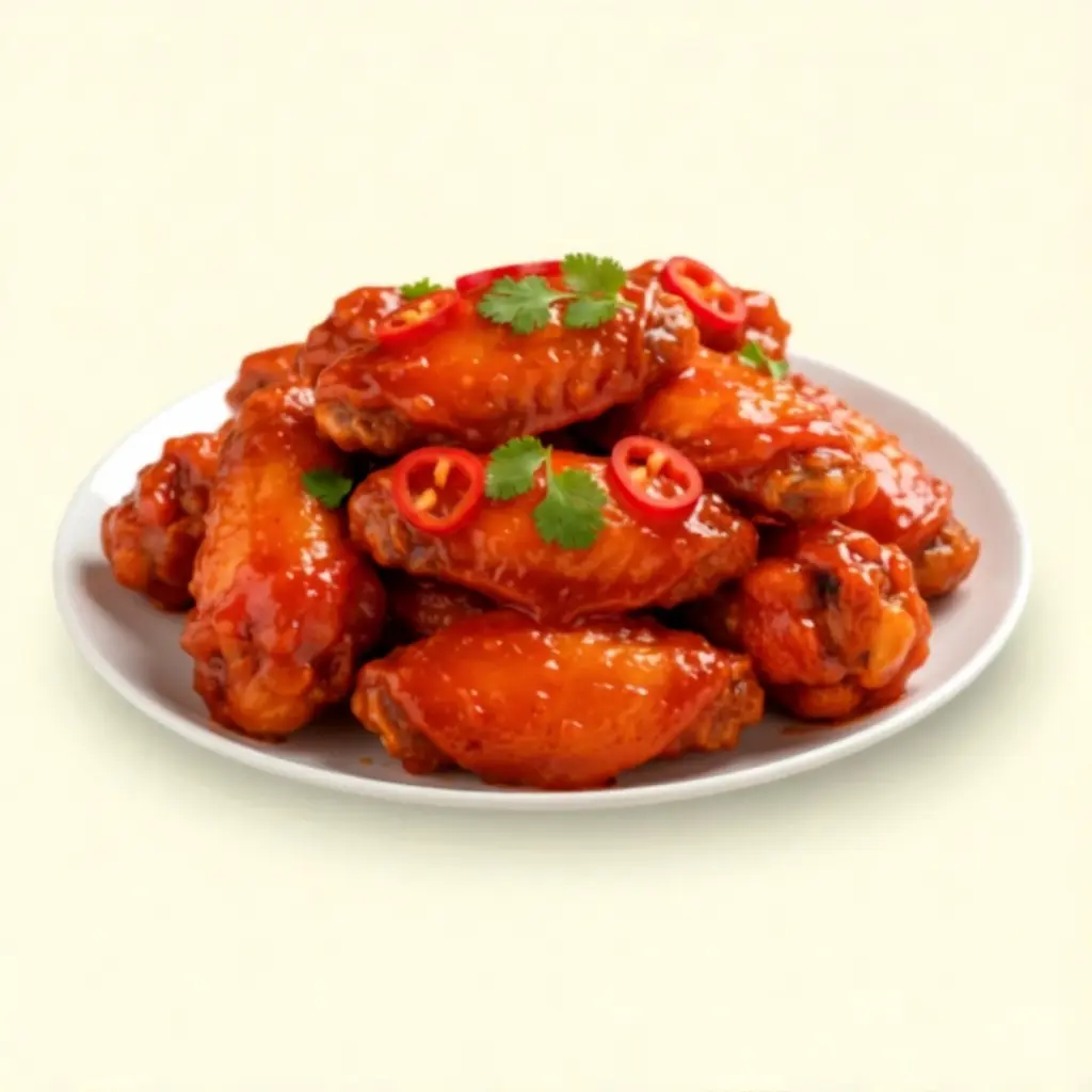 Crispy wings coated in sticky sweet chilli glaze.
