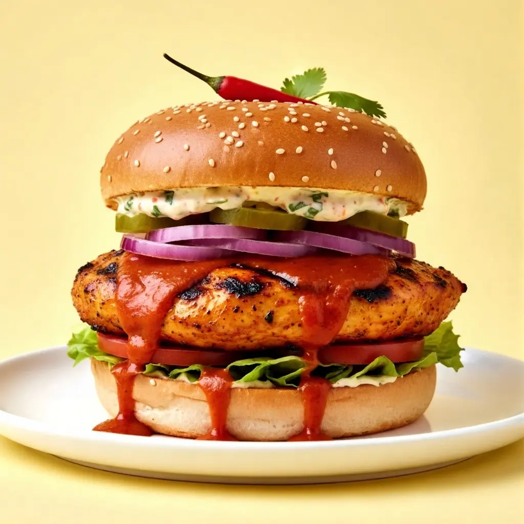Juicy grilled chicken coated in fiery peri-peri sauce, topped with crisp lettuce, tomato, and creamy mayo.