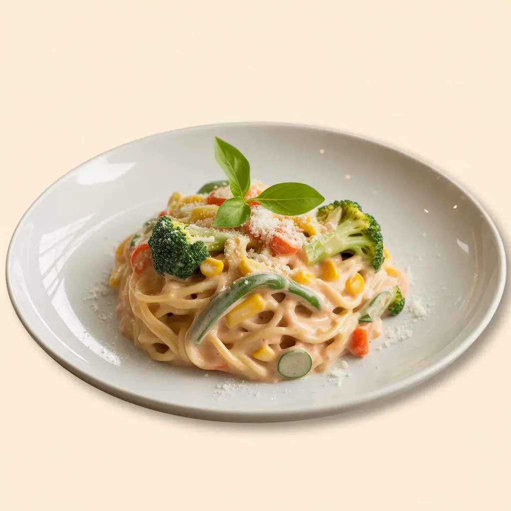 A light mix of fresh veggies and creamy sauce.