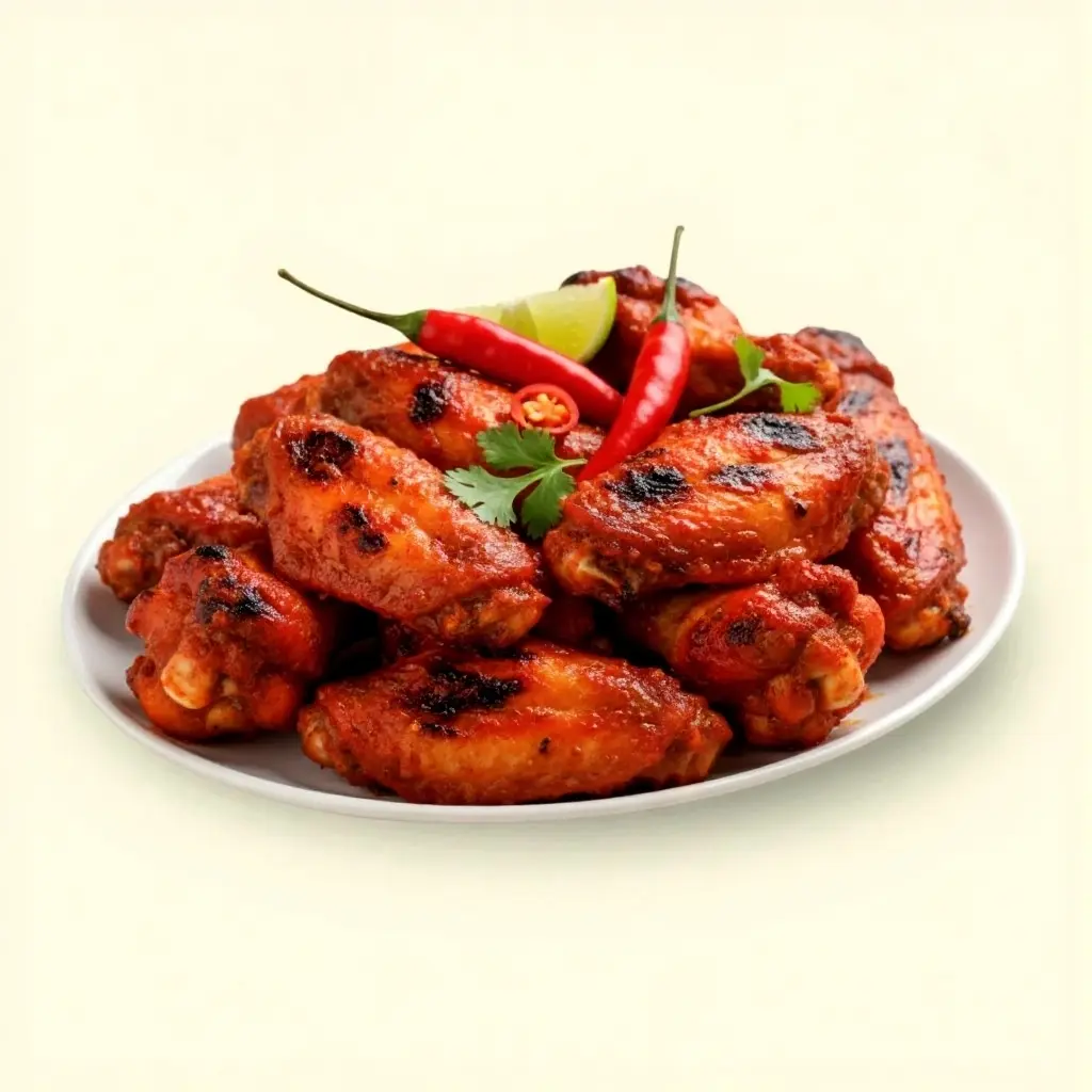Smoky grilled wings glazed with spicy peri-peri seasoning.