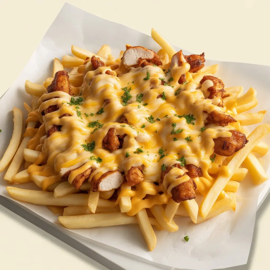 Crispy fries loaded with chicken and melted cheese.