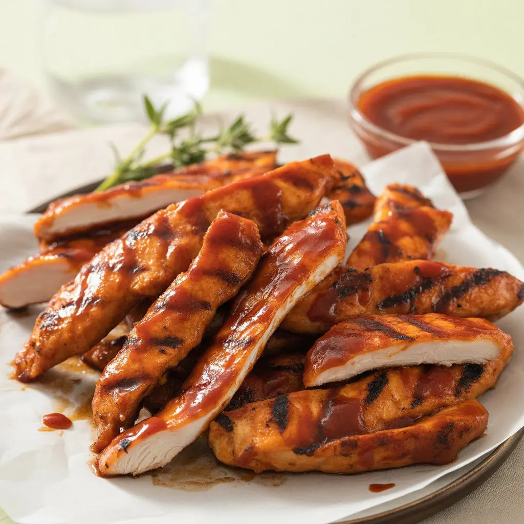 Strips glazed with bold smoky BBQ sauce.