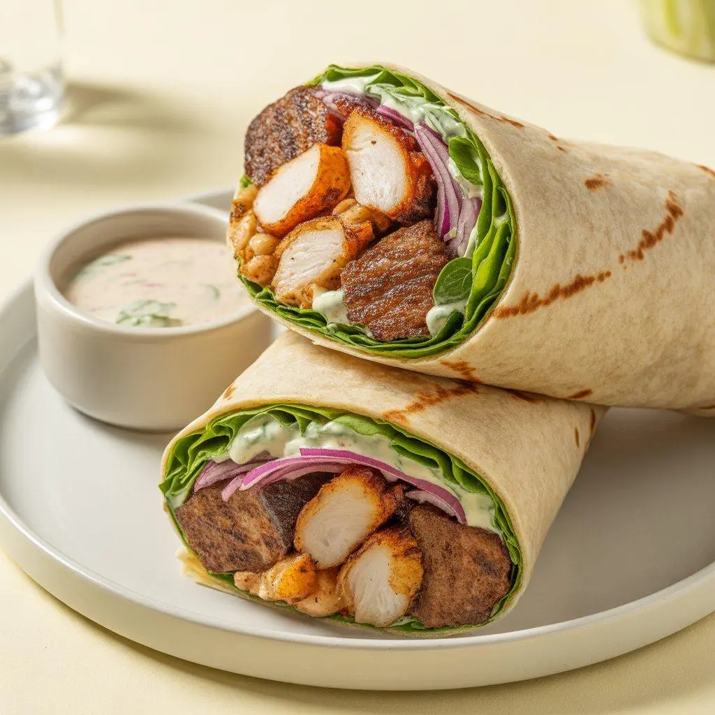 A flavor-packed wrap with a mix of meats and sauces — our house favorite.